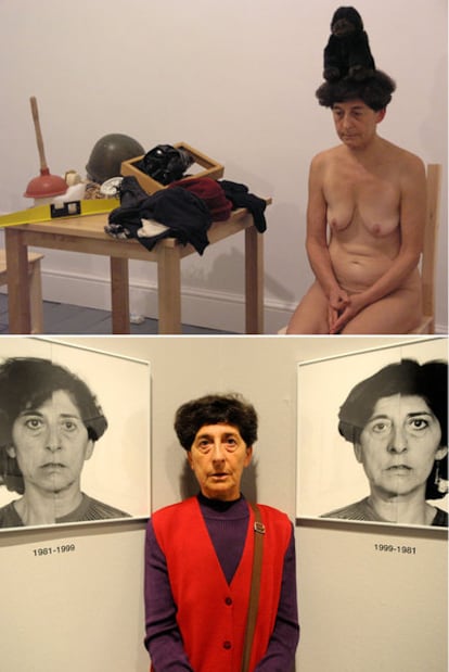 La <i>performance</i> <i>Las cosas </i>(2005, Pontevedra) y, por último, Ferrer junto a una de sus obras expuestas en el museo Artium.