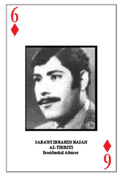La baraja del seis de rombos, con el rostro de Sabaui Al Hasan.