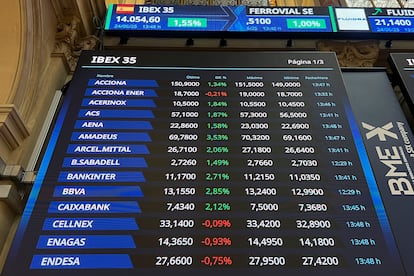 Paneles de la Bolsa de Madrid.