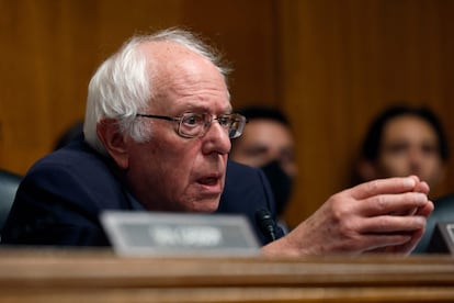 Bernie Sanders speaks during a hearing at the Dirksen Senate Office Building