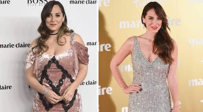 Tamara Falcó en la fiesta Marie Claire 2016 y, a la derecha, en el mismo evento en 2014.