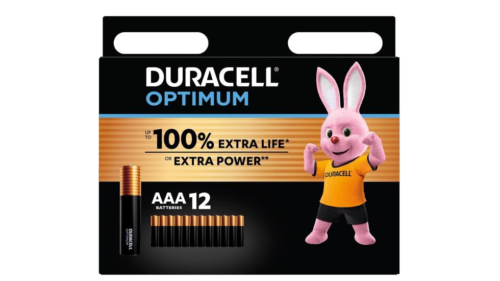 Paquete de 12 pilas Duracell de tipo AAA.