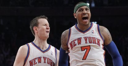 Carmelo Anthony celebra la victoria ante los Chicago Bulls.