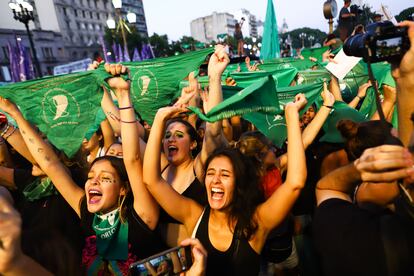 Manifestación a favor del aborto en Argentina, en febrero de 2020. 
