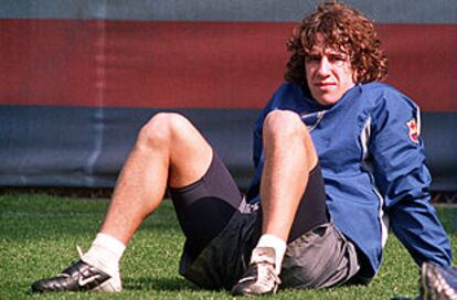 Puyol, durante un entrenamiento con el Barça.