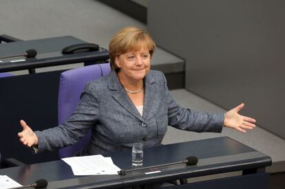 Angela Merkel, durante la votaci&oacute;n celebrada ayer en el Bundestag