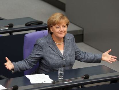 Angela Merkel, durante la votaci&oacute;n celebrada ayer en el Bundestag