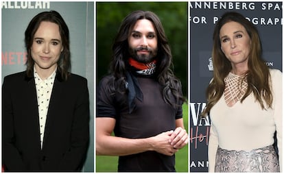 Desde la izquierda: Elliot Page, Conchita Wurst y Caitlyn Jenner.