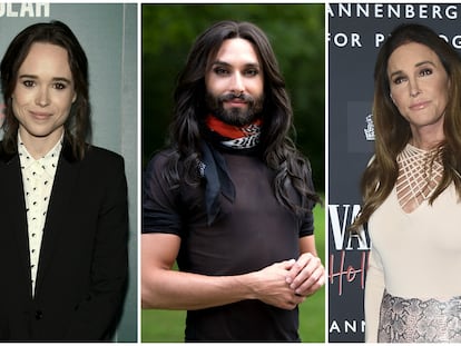 Desde la izquierda: Elliot Page, Conchita Wurst y Caitlyn Jenner.