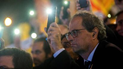 Quim Torra en una concentración en homenaje a Jordi Sánchez y Jordi Cuixart