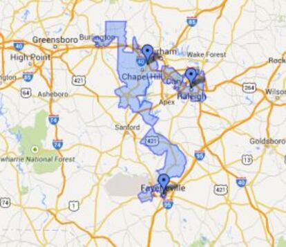 Mapa del Cuarto Distrito Electoral de Carolina del Norte.