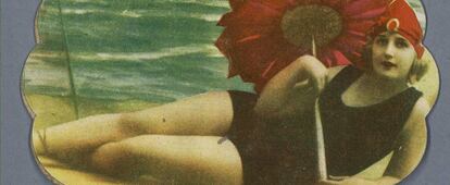 Paipái publicitario de Postres Martí que muestra el típico bañador de la década de 1920.