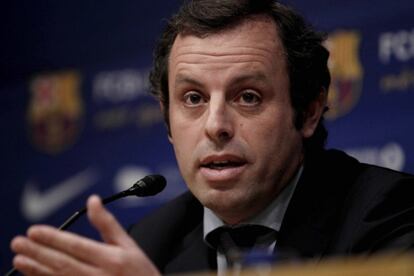 Rosell, durante una rueda de prensa en el Camp Nou.