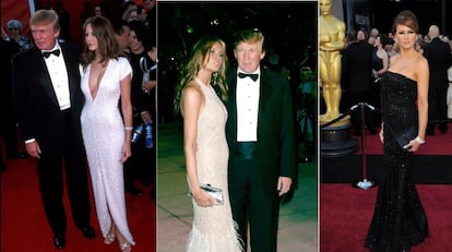 En la alfombra roja de los Oscar. De izquierda a derecha: en la entrega de premios de 2001, en la fiesta de ‘Vanity Fair’ tras la ceremonia de 2005 y en la entrega de premios de 2011.