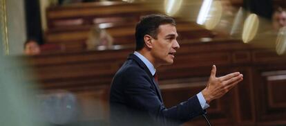  El presidente del Gobierno, Pedro S&aacute;nchez, durante su comparecencia este mi&eacute;rcoles en el &uacute;ltimo pleno del Congreso