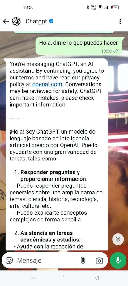 Uso de ChatGPT en WhatsApp<<