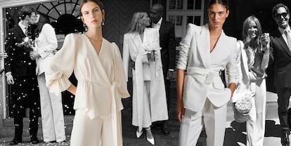 En blanco y negro: enlaces de la estilista Lu Hough, la influencer alemana Marie von Behrens y Bianca Dennehy. En color, diseños de Laura Viera e Inés Martín Alcalde.