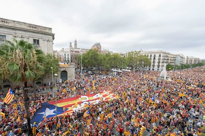 Manifestación convocada con motivo de la Diada del 11 de septiembre, este jueves en Barcelona.