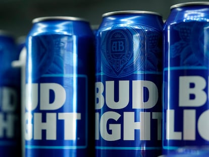 Cans of Bud Light beer are seen before a baseball game between the Philadelphia Phillies and the Seattle Mariners on April 25, 2023, in Philadelphia.