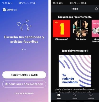 Spotify Lite para Android.