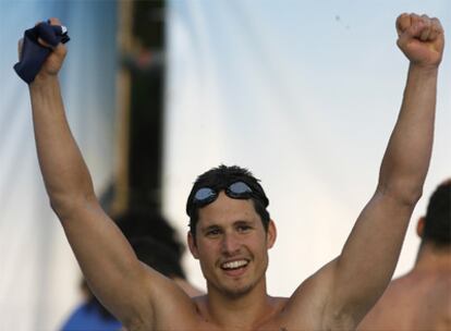 Aschwin Wildeboer celebra su récord mundial en 100 metros espalda, el pasado 1 de julio, en los Juegos Mediterráneos.
