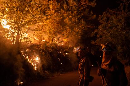 Bomberos forestales realizan labores de extinción de O Barco de Valdeorras el 18 de julio