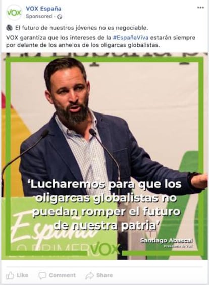 Captura de pantalla de un anuncio de Vox en redes sociales.