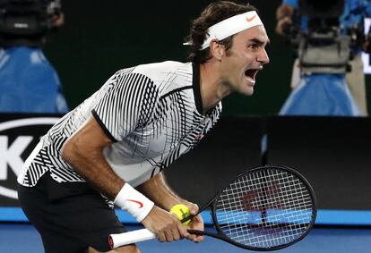 Federer celebra la seva victòria davant Nadal.