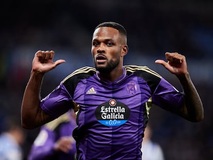 Cyle Larin of Real Valladolid CF reacts after scoring goal during the La Liga Santander match between Real Sociedad and Real Valladolid CF at Reale Arena  on February 5, 2023, in San Sebastian, Spain.
AFP7 
05/02/2023 ONLY FOR USE IN SPAIN