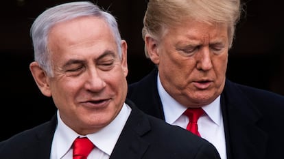 WASHINGTON, DC - MARCH 25 : President Donald J. Trump welcomes Prime Minister of Israel Benjamin Netanyahu to the White House on Monday, March 25, 2019 in Washington, DC. (Photo by Jabin Botsford/The Washington Post via Getty Images)