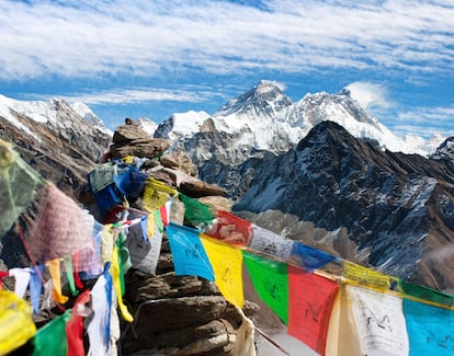 View of Mount Everest, Lhotse and Makalu.