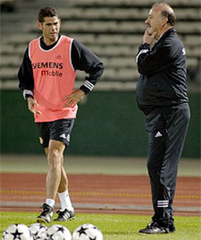 Hierro y Del Bosque, durante un entrenamiento esta temporada.