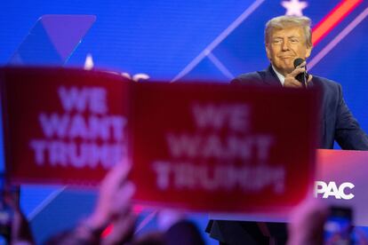 Donald Trump en la CPAC, celebrada en National Harbor, Maryland, este sábado.