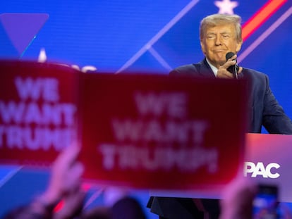 Donald Trump en la CPAC, celebrada en National Harbor, Maryland, este sábado.