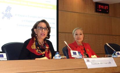 Rebeca Grynspan y Benita Ferrero-Walder en Madrid este jueves.