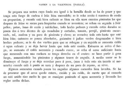 Receta de paella según “La cocina moderna”, 1857