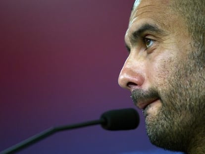 Pep Guardiola, en su rueda de prensa.  