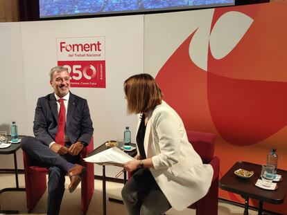 El primer teniente de alcalde, Jaume Collboni, en la conferencia en Foment.