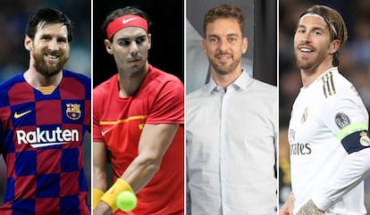 De izquierda a derecha, Leo Messi, Rafa Nadal, Pau Gasol y Sergio Ramos.