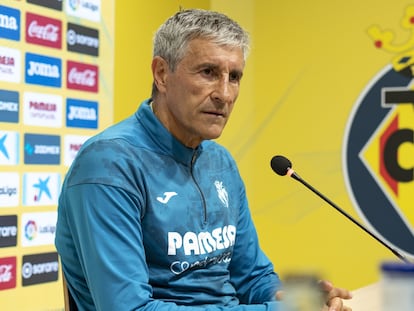 El entrenador del Villarreal CF, Quique Setién, en rueda de prensa previa al partido contra el Barcelona.