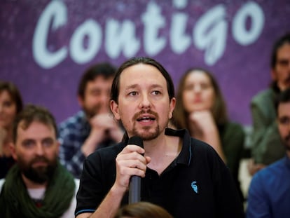 El líder de Podemos, Pablo Iglesias, este domingo en un acto público.