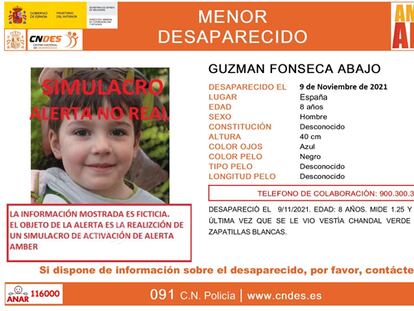 Simulación de un cartel sobre un menor desaparecido. Este es uno de los modelos barajados por el Ministerio del Interior.