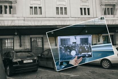 Retrofotografiar Barcelona con Mark Klett. 'Estación de Francia', imagen de Marta García Hoyos, basada en la fotografía de Carlos Pérez de Rozas 'Arribada de la agrupación francesa Unión Musical, de Saint Barthélémy-Puymician a la Estación de Francia', realizada en 1936.