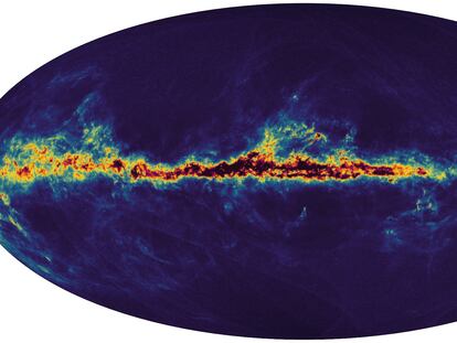Nuevo mapa de la Vía Láctea obtenido por 'Gaia' que muestra la distribución de polvo y gas interestelar.