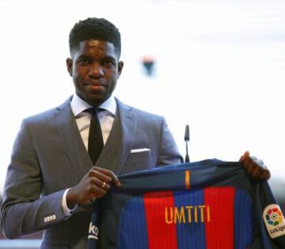 Umtiti, en su presentación.