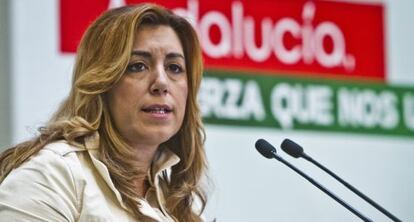 La presidenta de la Junta, Susana D&iacute;az, ayer en un acto del PSOE en Huelva.