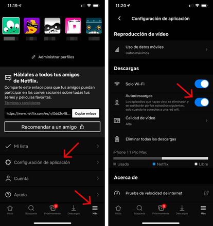 Descargas inteligentes a través del menú configuración.