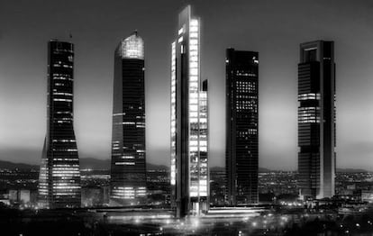 Recreación del proyecto de las cinco torres de Madrid. La nueva, en el centro