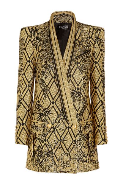 Chaqueta dorada de Balmain, perfecta para ocasiones especiales. Rebajada de 6.185 euros a 1.855 (ahorro de 4.330 euros).