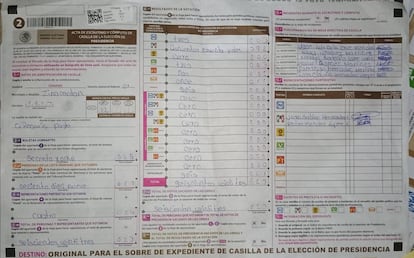 El acta de un centro de votación en Zinacantán (Estado de Chiapas) donde la gran mayoría de los sufragios fue para Xóchitl Gálvez.